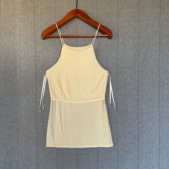 Y2k Sheri Bodell Cream Gold Drop Embellished Slinky Open Side Strappy Top - Picture 8 of 13